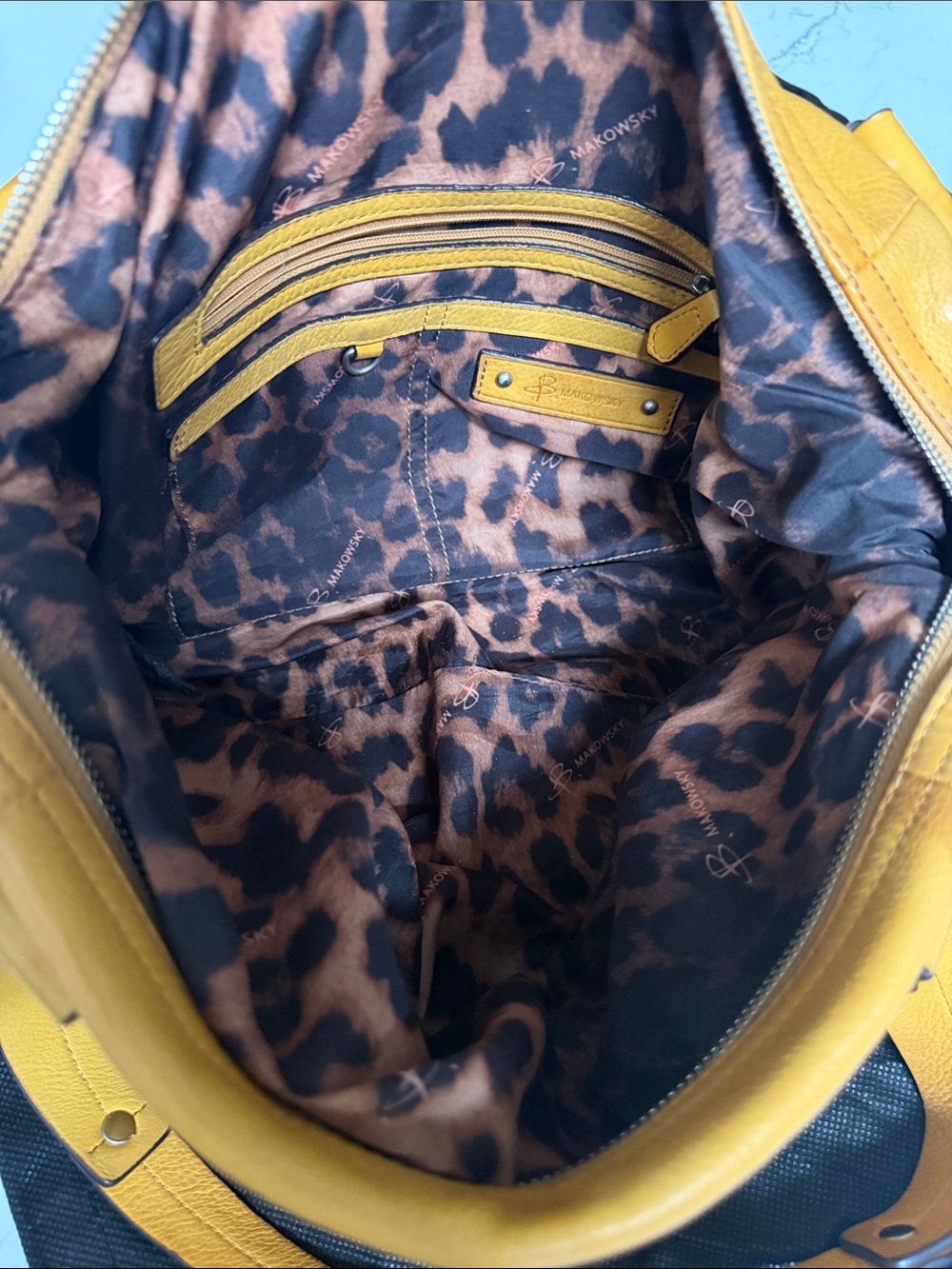 B. Makowsky Mustard Yellow Leather Satchel Shoulder Bag - Picture 7 of 12